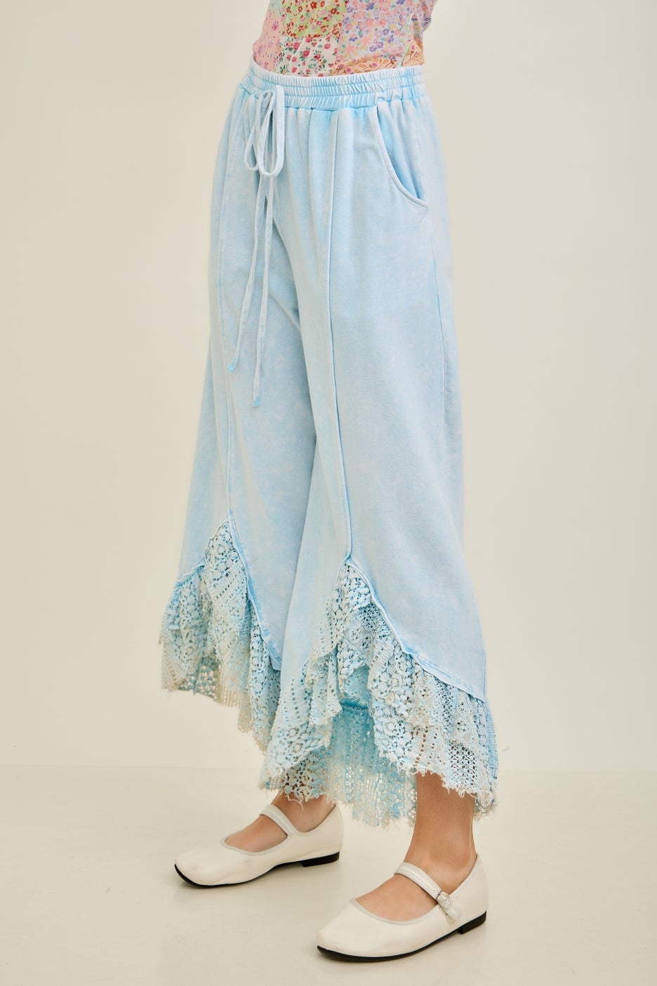 J Her- Mineral Washed Lace Ruffle Pants (Baby Blue)