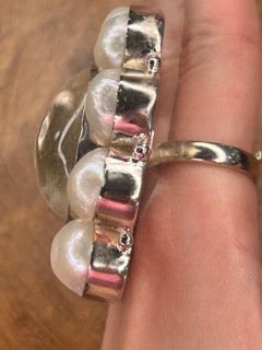 German Silver Clear Quartz and Pearl Ring B