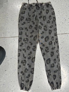 FINAL SALE EASEL -Leopard Print Joggers (Grey)