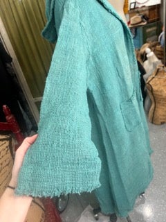 FINAL SALE Paper Lace- Long Hooded Jacket with Fringe Edges (Blue)