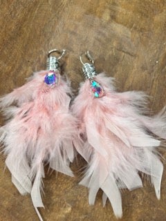 Art by Amy- Rhinestone Feather Earrings (Pink)