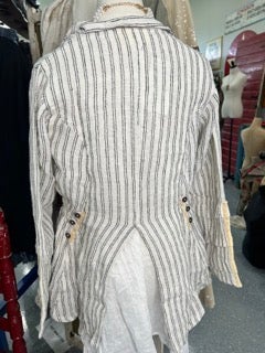FINAL SALE Paper Lace- Long Sleeve Striped Linen Jacket (Black/White)