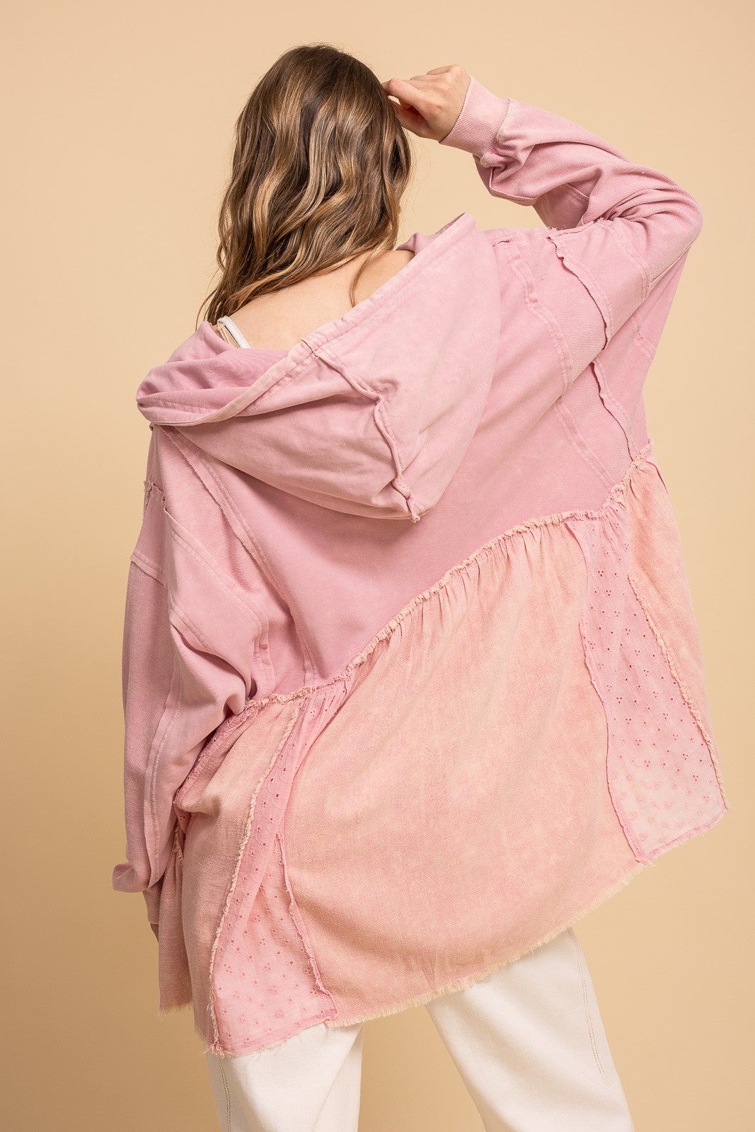 BlueVelvet- Washed Eyelet Ruffle Babydoll Hoodie (Pink) *Final Sale*