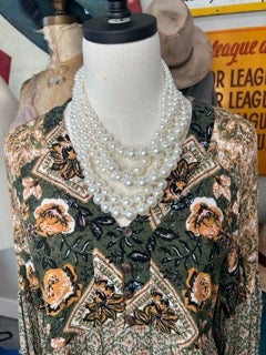 Easel- Floral Print Long Sleeve Dress (Green and Gold)