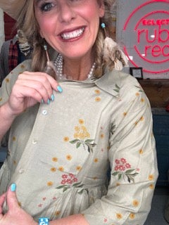 FINAL SALE Paper Lace- Flower Button Down Shirt (Natural)
