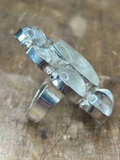 German Silver Rough Cut Clear Quartz Cluster Ring C