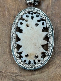 Tibetan Silver Bone Carved Lotus Flower Necklace