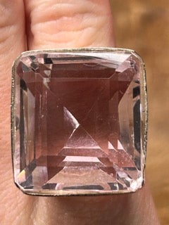German Silver Square Pink Quartz Ring
