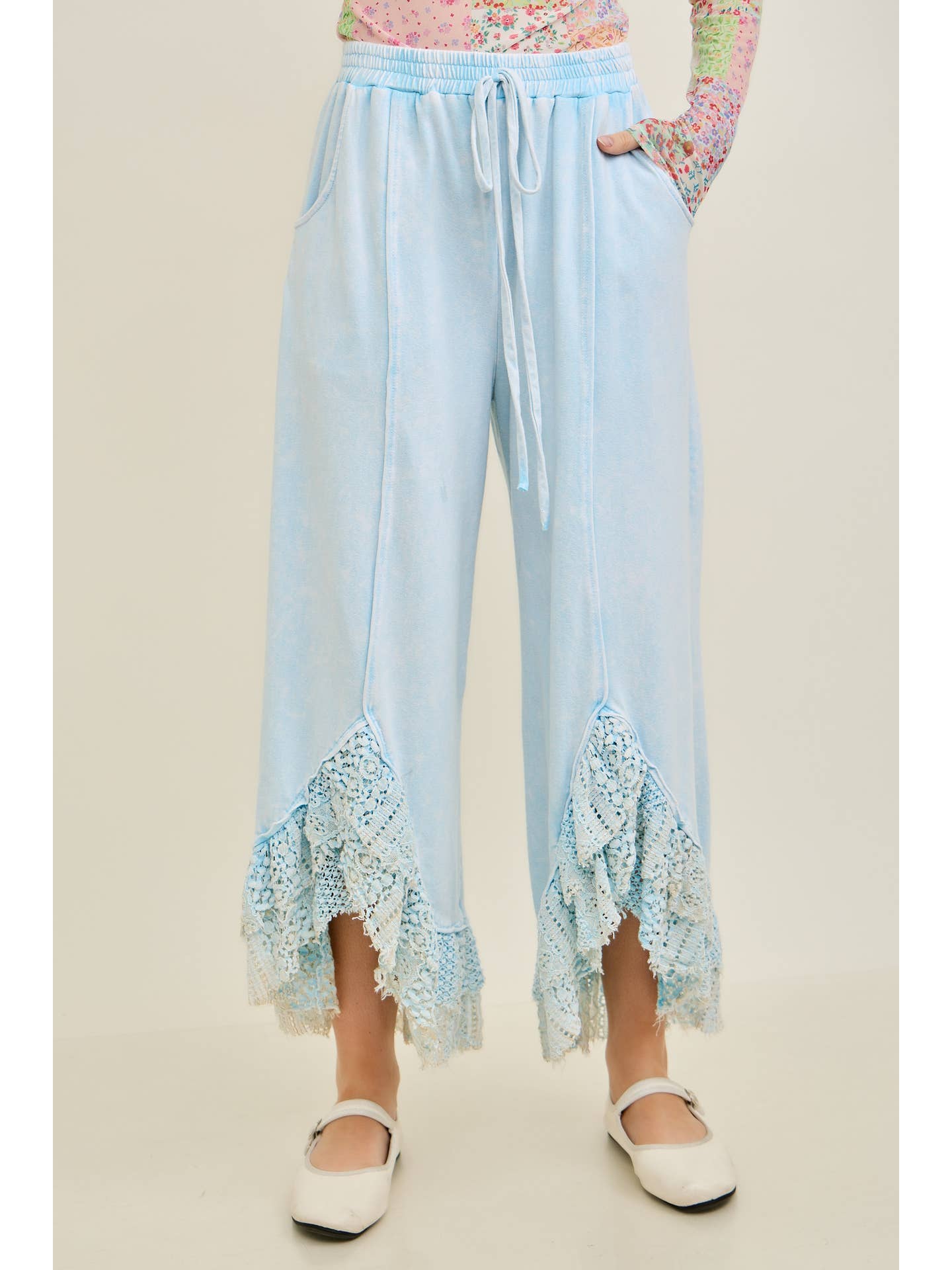 J Her- Mineral Washed Lace Ruffle Pants (Baby Blue)