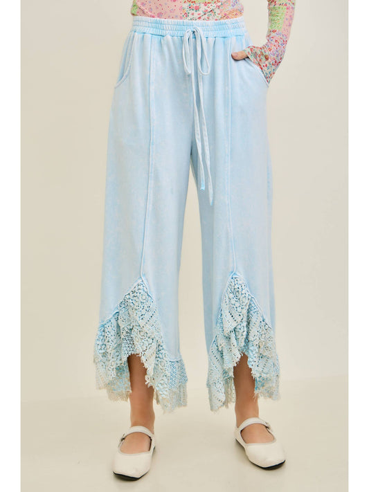 J Her- Mineral Washed Lace Ruffle Pants (Baby Blue)