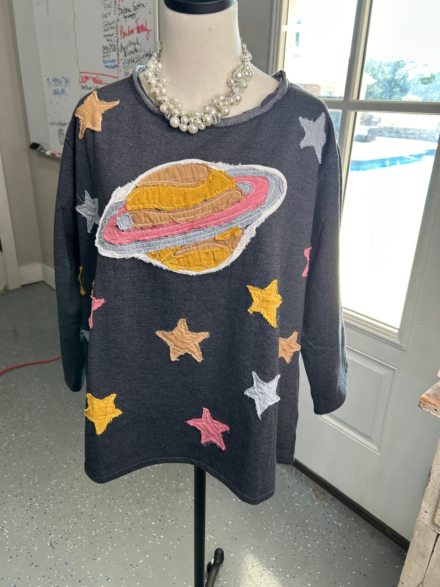 FINAL SALE Paper Lace- Planet and Stars Top (CHARCOAL)