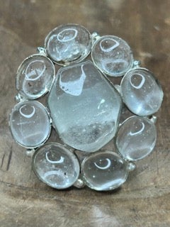 German Silver Rough Cut Clear Quartz Cluster Ring C