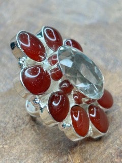 German Silver Carnelian and Quartz Cluster Ring