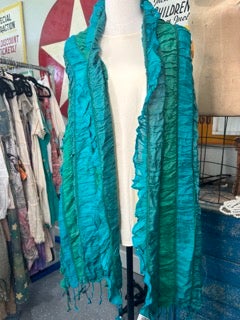 Paper Lace-Green and Blue Ruffle Shawl