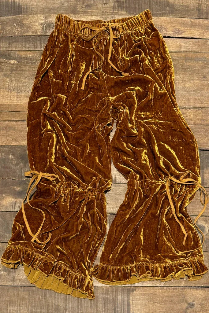 Jaded Gypsy- Ruffle It Up Velvet Pants (Golden)