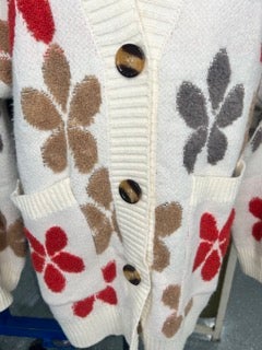 FINAL SALE Cream Sweater Cardigan with Flowers
