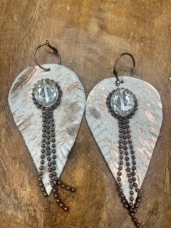 Art by Amy- Rhinestone Cow Print Leather Earrings