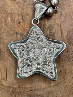 Tibetan Silver Bone Carved Star Necklace