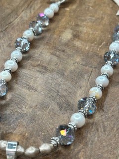 SALE! Rare Bird- Oval Blue Quartz Crystal Bead and Pearl Necklace