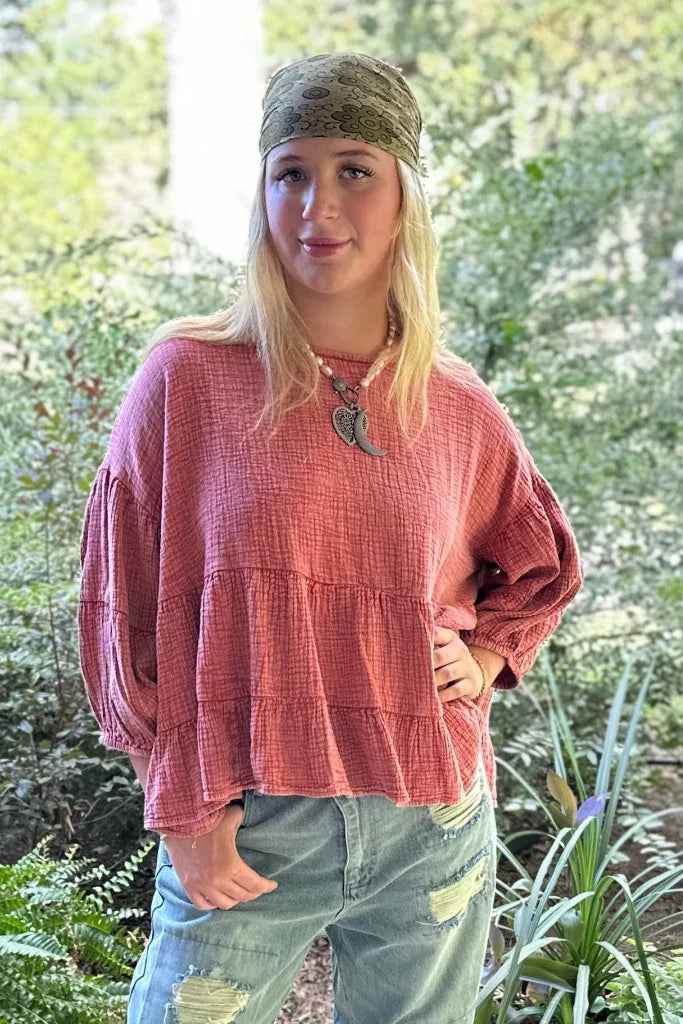 Jaded Gypsy- On The Rise Top (Vintage Scarlet)