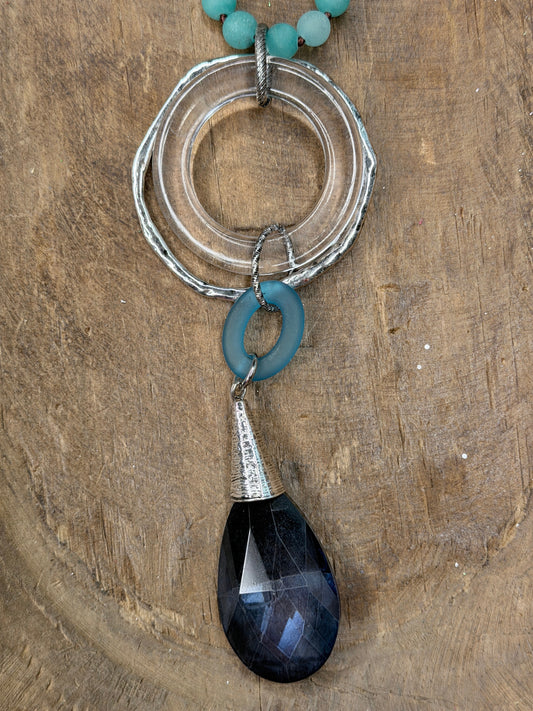 Lost & Found- Long Silver and Blue Crystal Necklace