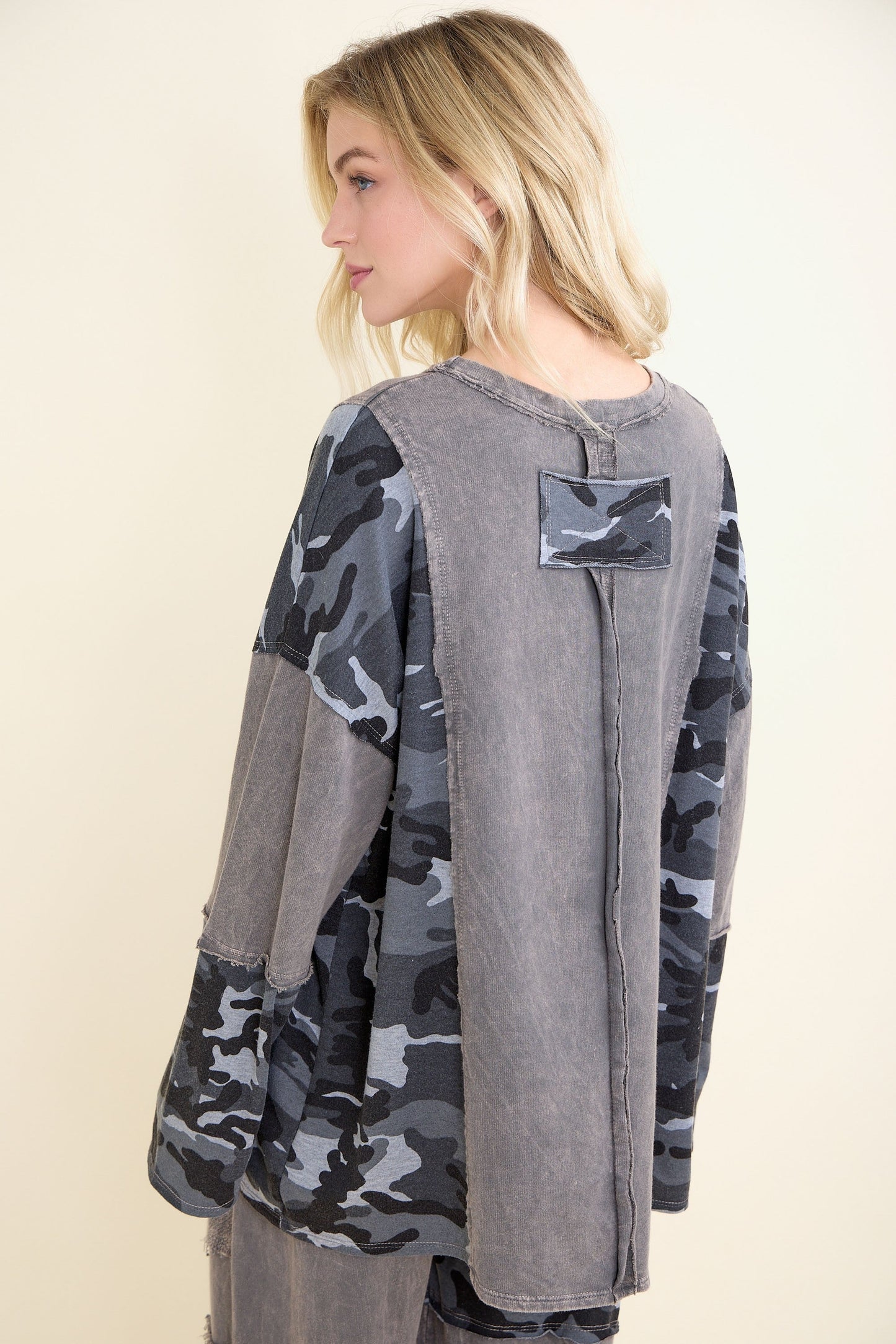 SALE J Her- Camo Patchwork Washed Top (Charcoal) *Final Sale*