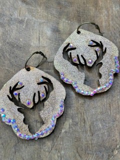Rare Bird- Rhinestone Carved Deer Earrings