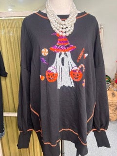 Long Sleeve French Terry Halloween Ghost Shirt