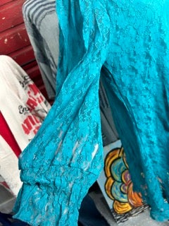 Origami- Long Sleeve Lace Tunic Dress (Teal)