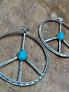 Large Turquoise Peace Sign Earrings