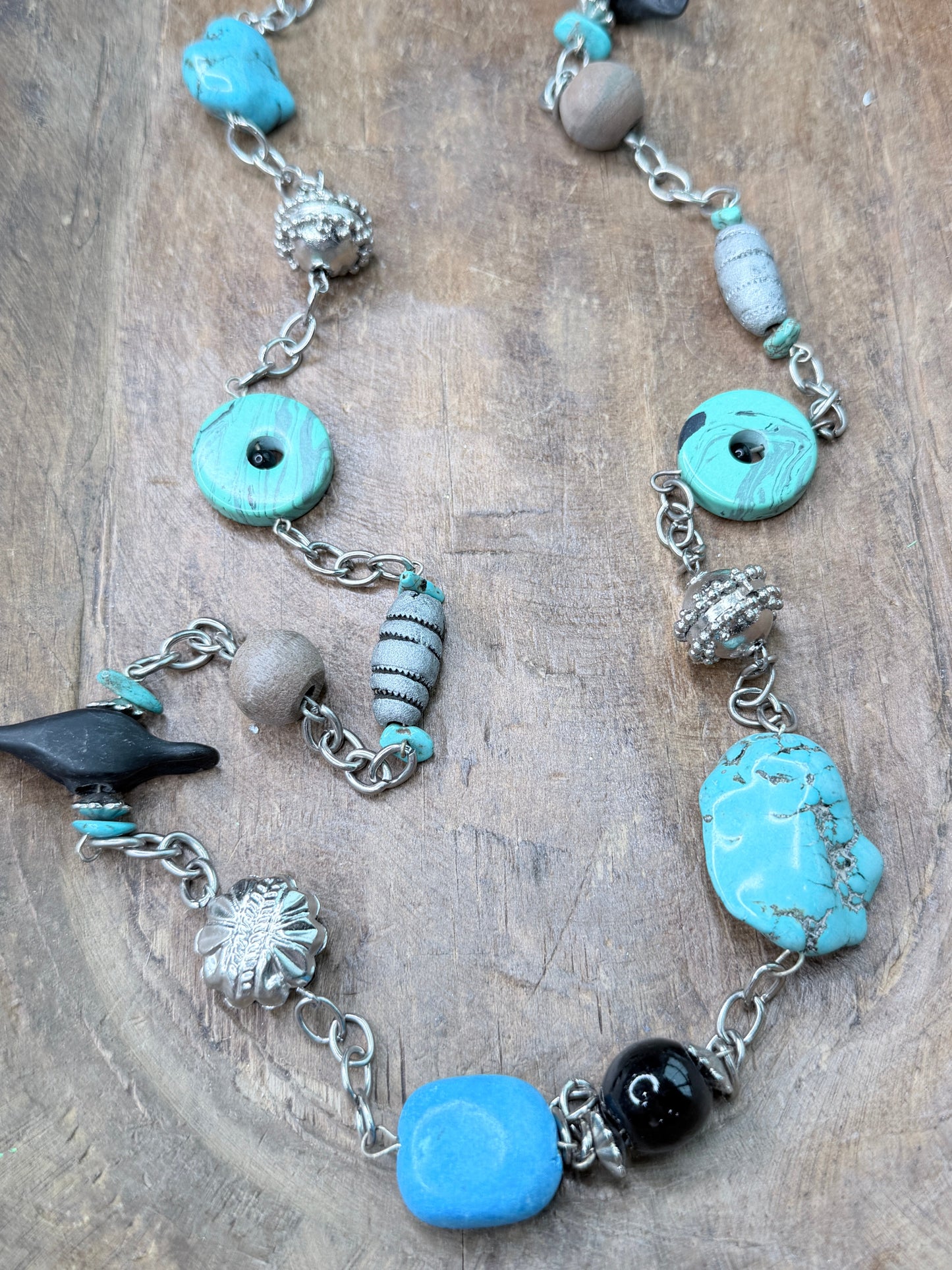Lost & Found- Long Chunky Silver and Turquoise Necklace