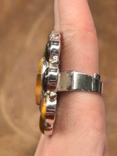 German Silver Small Rectangle Tigers Eye Cluster Ring