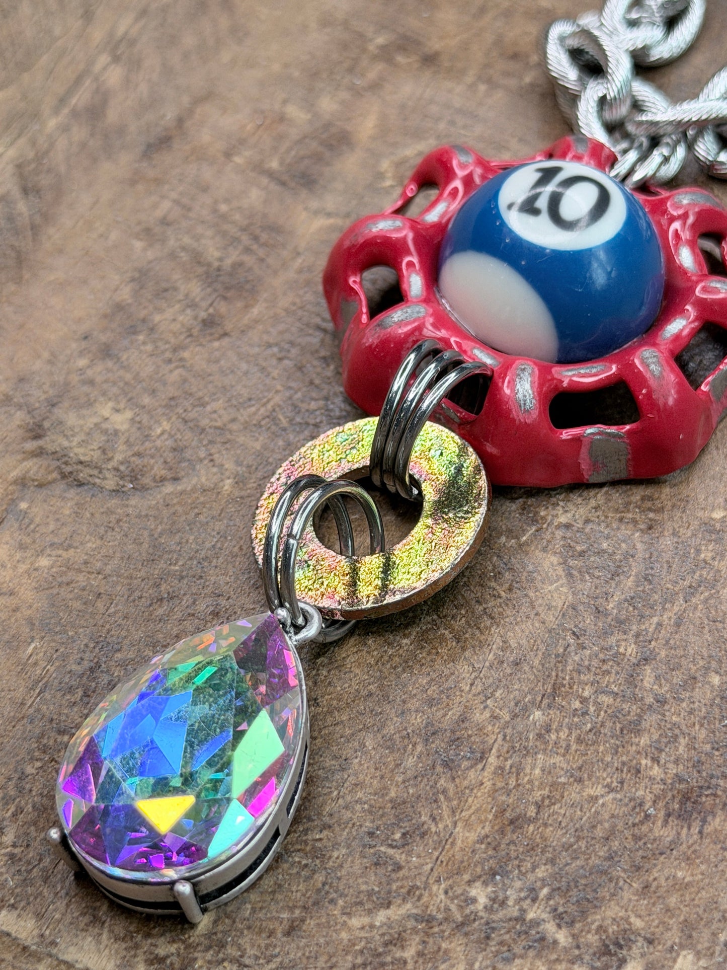 Vintage Metal Knob and Pool Ball Necklace