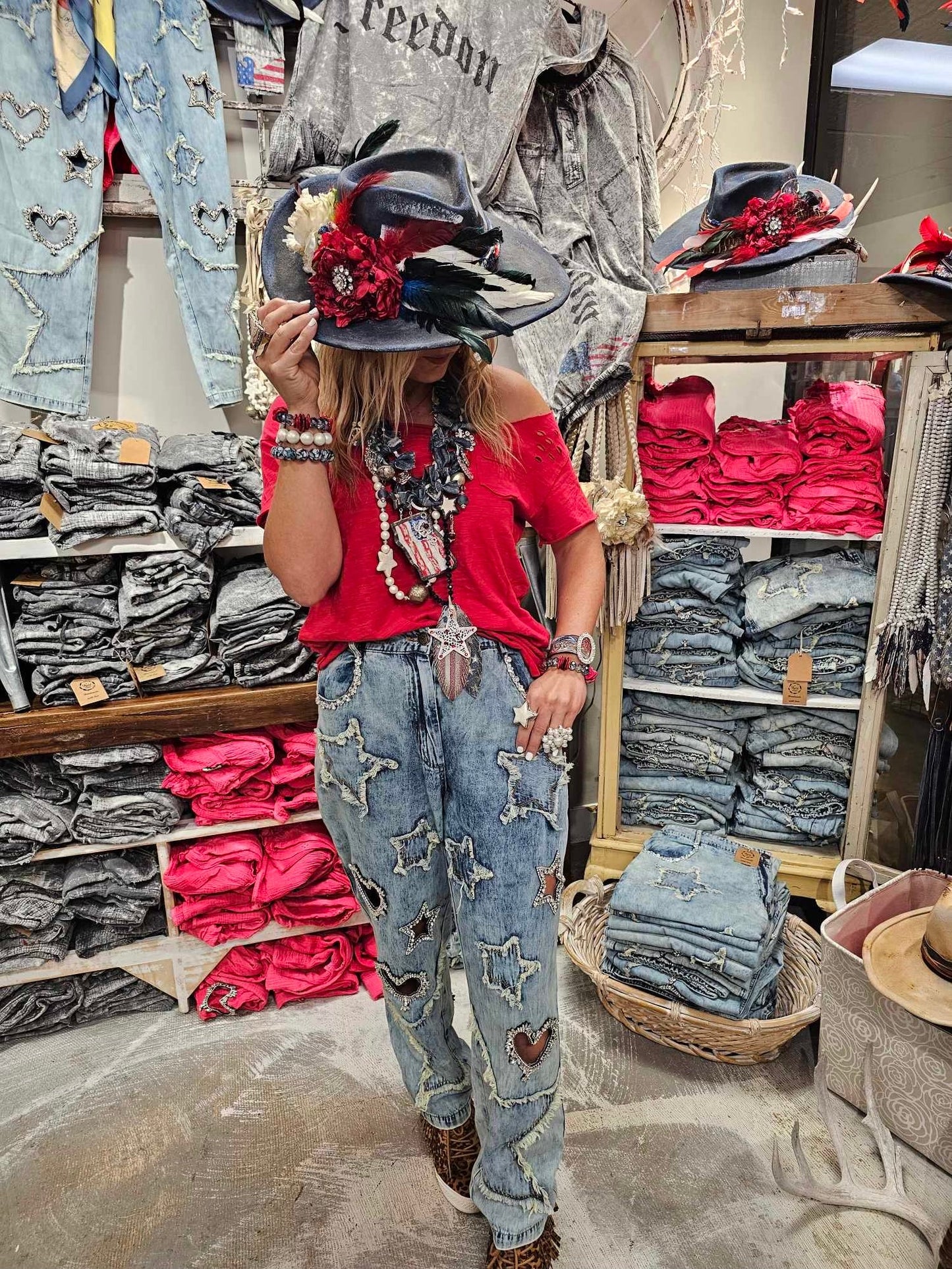 FINAL SALE!  Rare Bird Rhinestone Heart and Star Jeans
