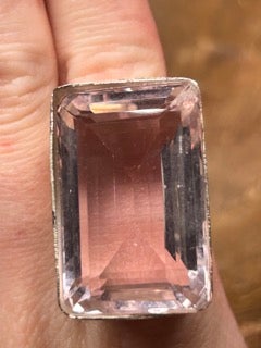 German Silver Rectangle Pink Quartz Ring