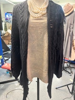 FINAL SALE Easel- Distressed Knit Sweater Cardigan (Dark Navy)