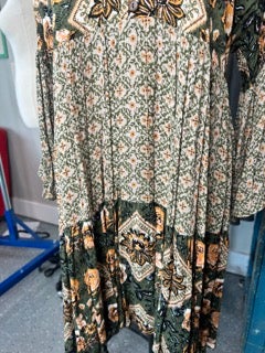 Easel- Floral Print Long Sleeve Dress (Green and Gold)