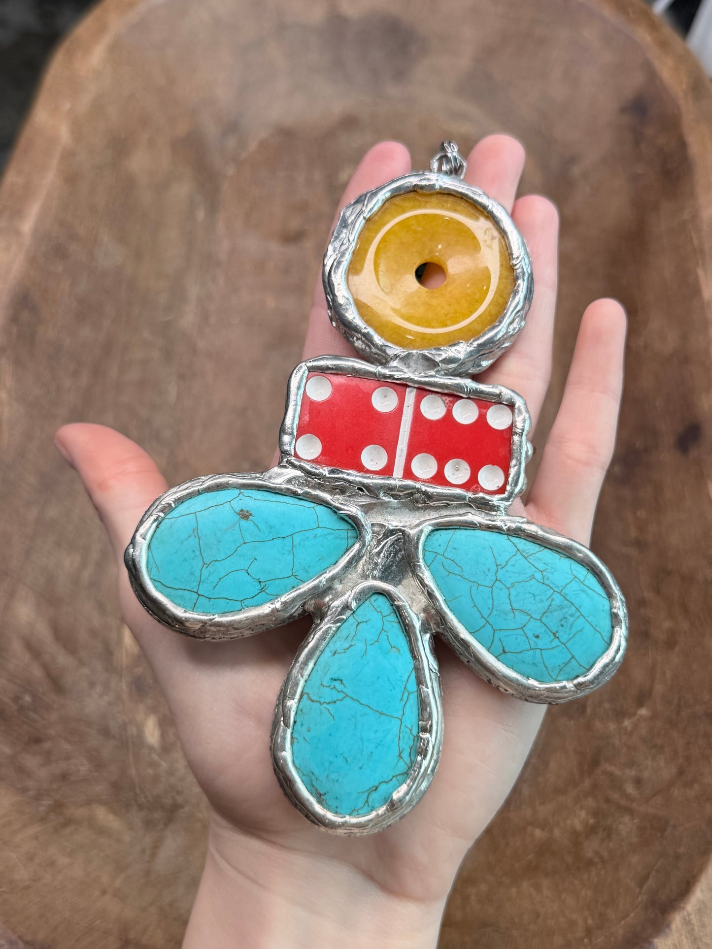 Chunky Turquoise and Red Domino Necklace
