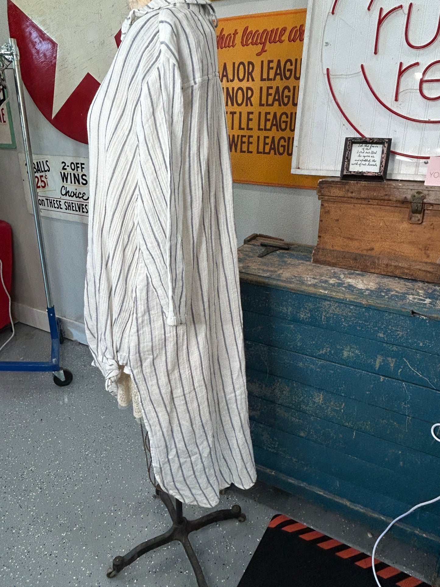 FINAL SALE! Paper Lace- Hi-Low Striped Collared Long Sleeve Dress