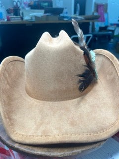 Camel Cowgirl Hat with Feathers