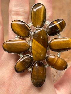 German Silver Tigers Eye Cluster Ring