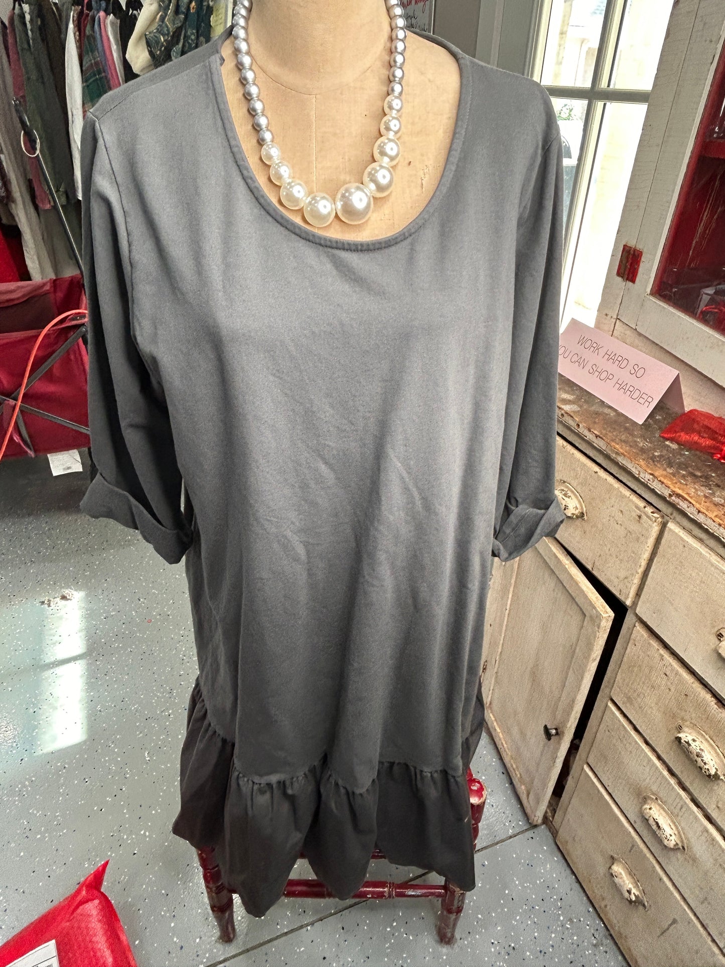 Long Sleeve Dress with Ruffles (Charcoal)