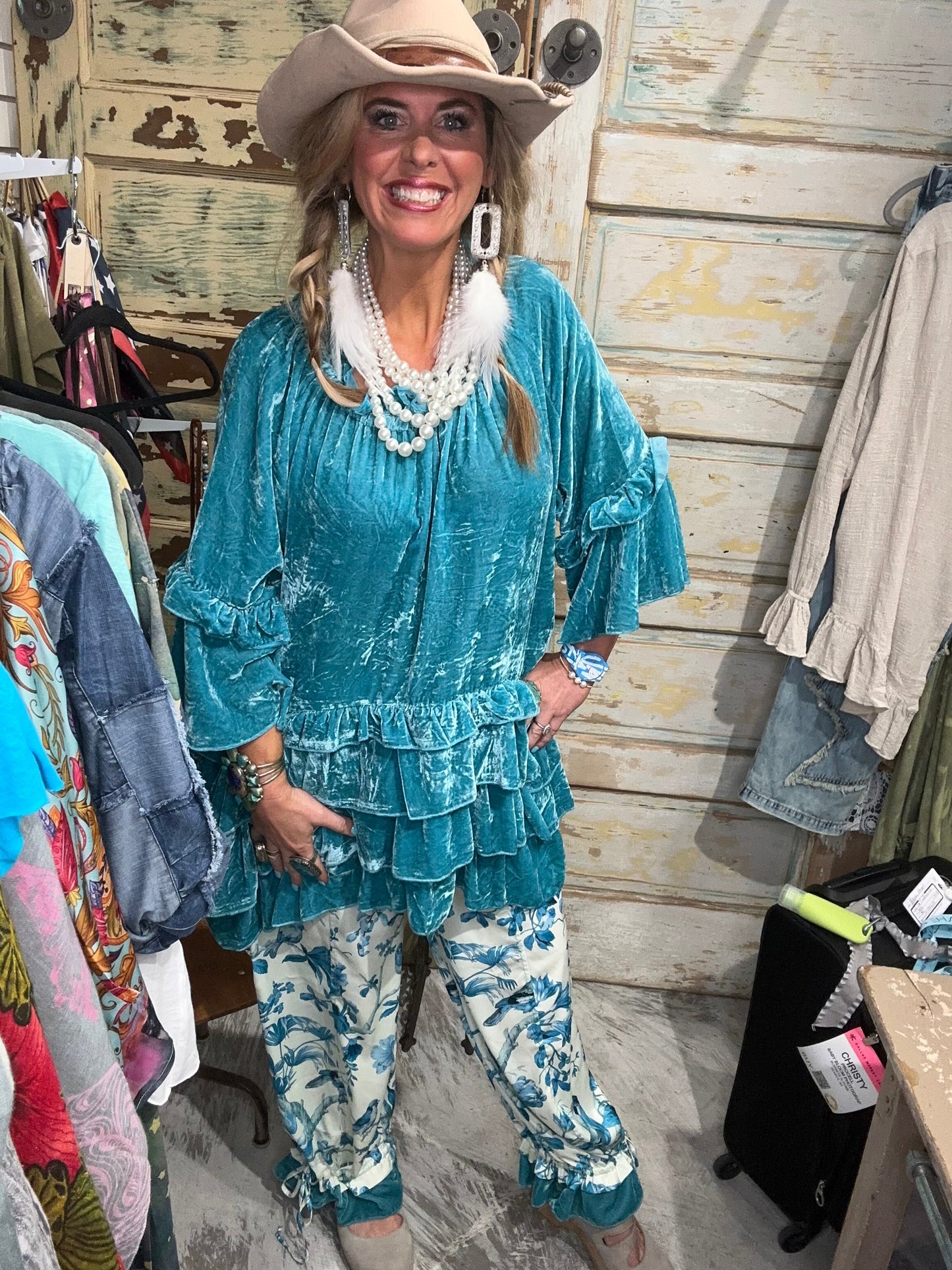 PRE -ORDER! A Rare Bird- Electric Blue Velvet Top