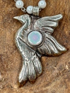 Tibetan Silver and Pearl Dove Necklace