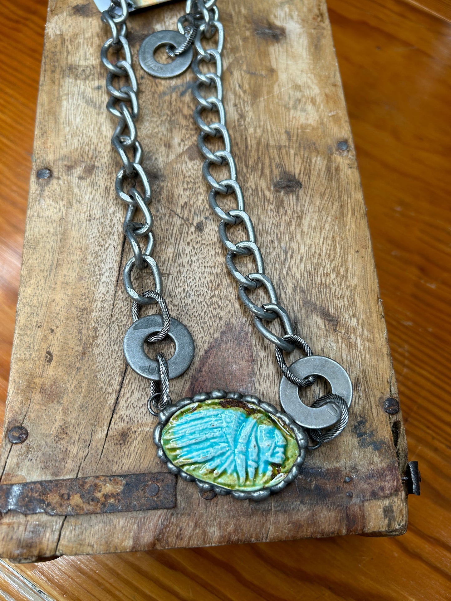 Art By Amy- Porcelain Chief Head  Necklace