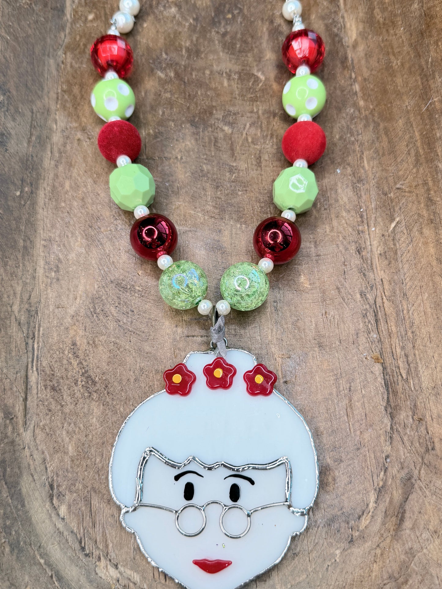 Stained Glass Mrs.Claus Beaded Necklace - ERR ORIGINAL