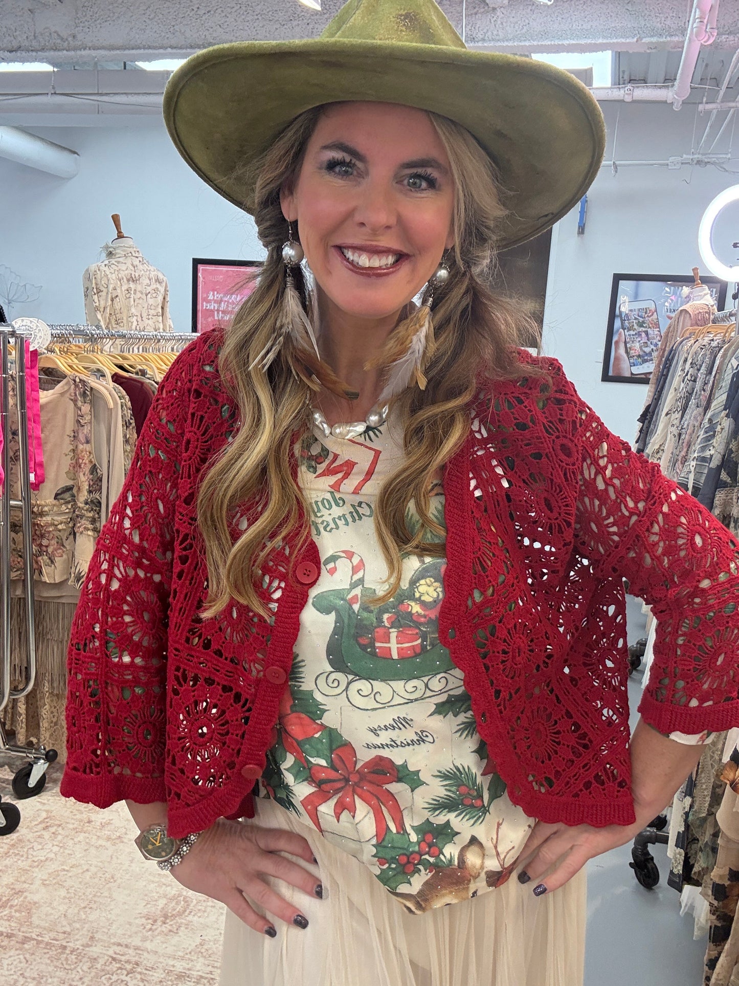 Origami- Cropped Crochet Jacket (Red) *Final Sale*