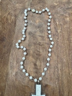 Large Bone Carved Cross Necklace