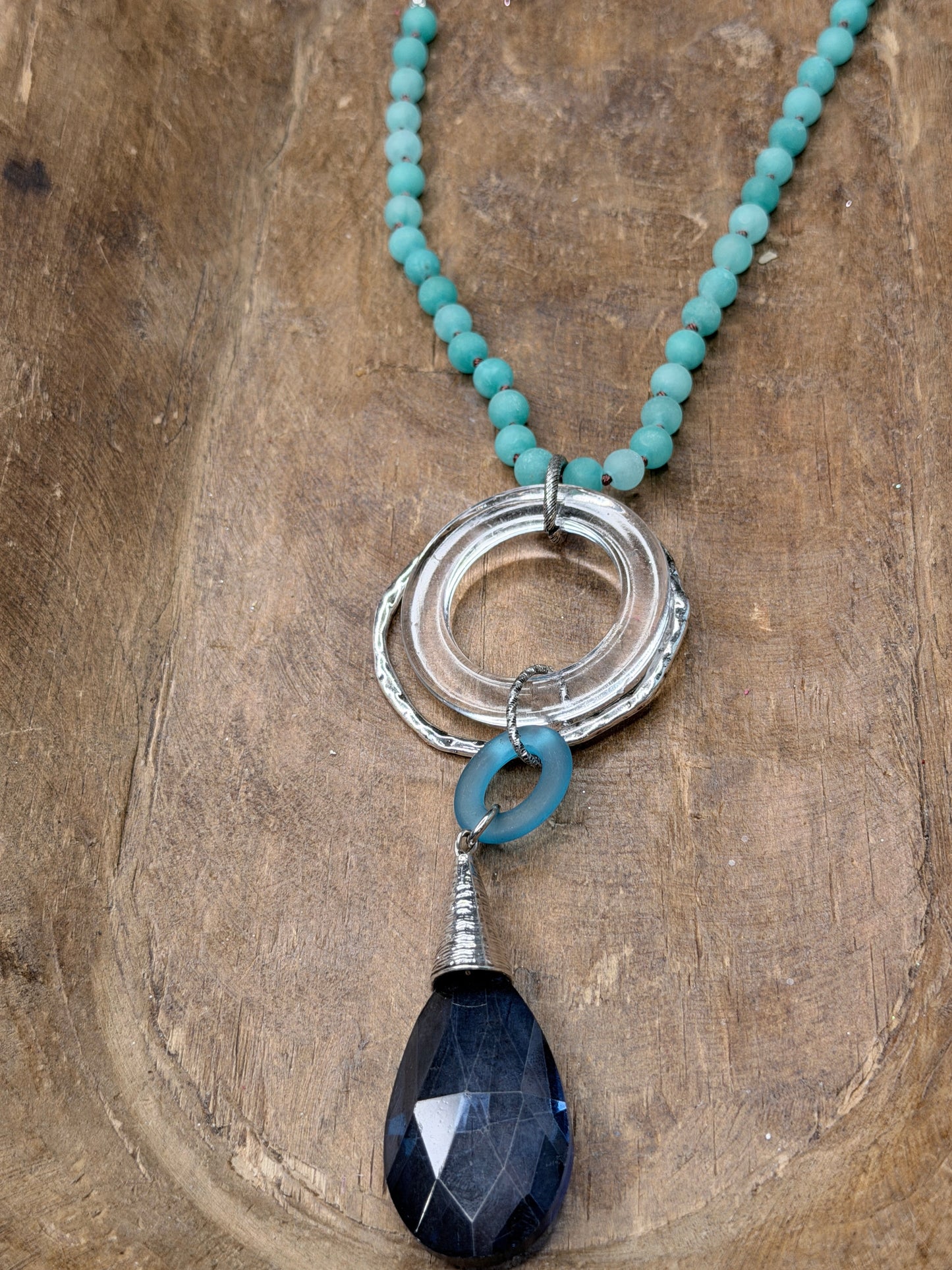 Lost & Found- Long Silver and Blue Crystal Necklace