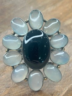 German Silver Clear Quartz and Onyx Cuff